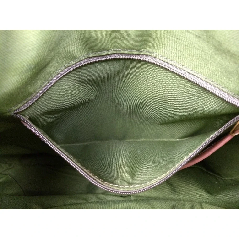 Claudia Firenze Italian Suede Leather Hobo Bag Pale Green Tan Trim Floral Zipper